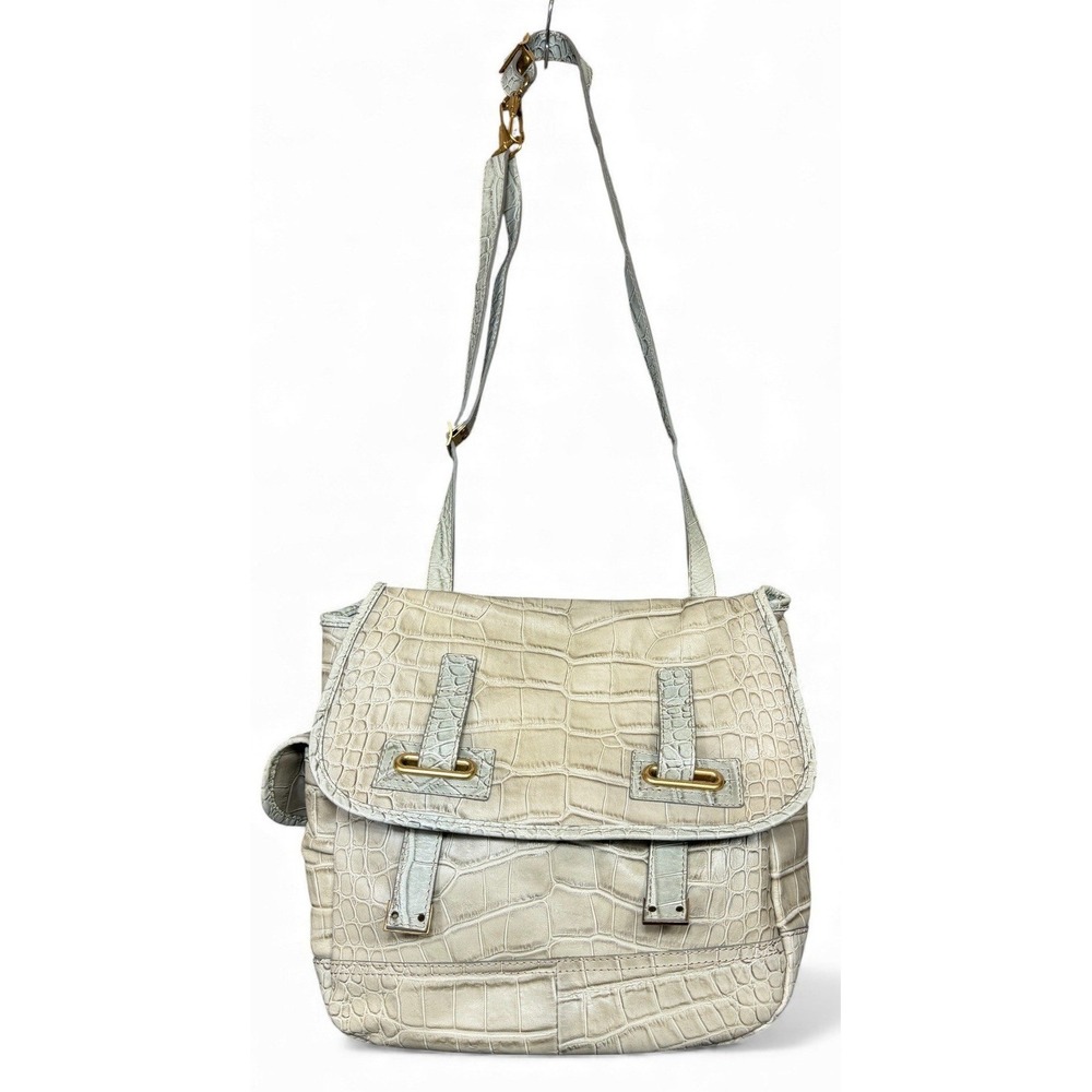 Yves Saint Laurent Besace Messenger Bag Ivory Leather Croc Embossed YSL‎ Italy